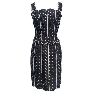 80’s Valentino Black and White Polka Dot Midi Dress